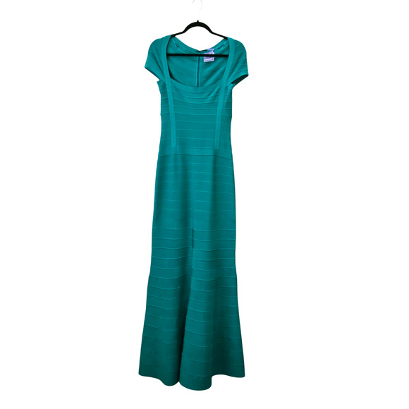 Herve Leger Lora Turquoise Bodycon Bandage Maxi Dress Size Large - Picture 1 of 9